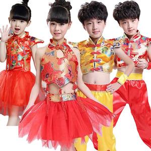 名字叫中国范儿舞蹈服装打太平鼓舞表演出六一儿童说唱红男孩女孩