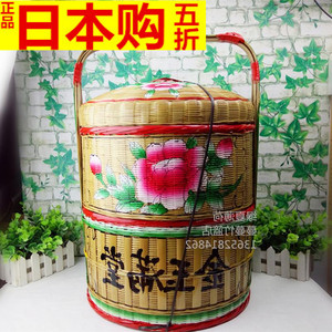 日本潮州竹编二层36cm花篮竹篮 潮汕小春盛 喜事婚庆结婚篮 吉祥