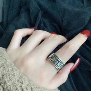 S925纯银戒指女复古简约做旧老九门同款开口食指环个性小众设计