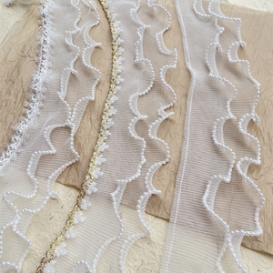 半米价，白色双层优质压褶网纱珍珠蕾丝窗帘家居布艺装饰花边辅料