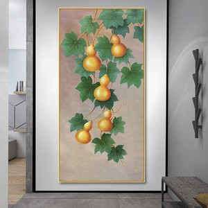 纯手绘油画五福临门玄关入户走廊过道简约挂画新中式客厅大幅壁画