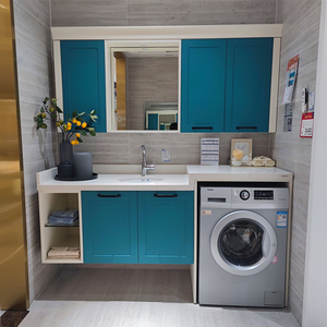 岩板一体盆实木浴室柜组合洗漱台阳台高低柜洗衣机柜橡木0人付款1800