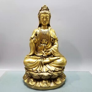 纯铜观音菩萨佛像家用客厅供奉铜观世音神像南海坐莲桌面铜像摆件