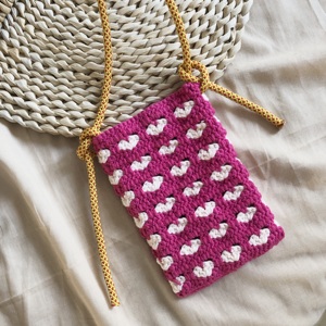 纯手工编织原创毛线钩织制作 diy材料包春夏新款爱心手机包斜挎包
