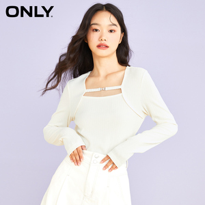 only2022秋季新款潮流拼接假两件领口装饰长袖针织衫女|122302024