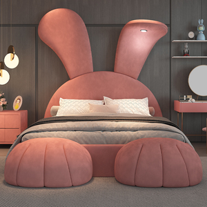 儿童床大耳朵兔子床女孩布艺床卡通简约1米5实木单人亲子酒店主题