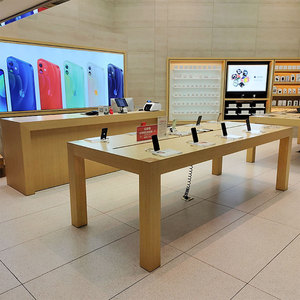 苹果体验台配件柜木纹烤漆中岛办公展示桌收银台靠墙手机柜台定制
