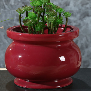 种花花盆陶瓷古典红色中国风创意铜钱草花盆陶瓷水培多肉花盆无孔