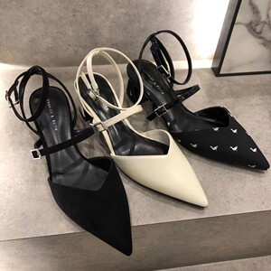 charles&keith21秋新品小ck1-61720072女士油画v口尖头中跟凉鞋6