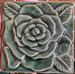 纯手工砖陶瓷裂纹窑变墨绿花砖腰线东南亚地中海餐厅背景墙吧台