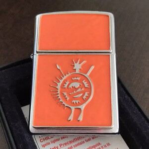 原装zippo彩印20883玛雅舞蹈惊喜徽章磨砂高亮铬a/07异域风情橙色