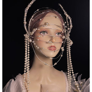 新娘面罩夸张造型个性口眼创意摄影头饰儿童走秀珍珠流苏国风高级