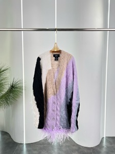 欧洲格鲁吉亚设计师品牌LALO手工编织鸵鸟毛毛衣外套女