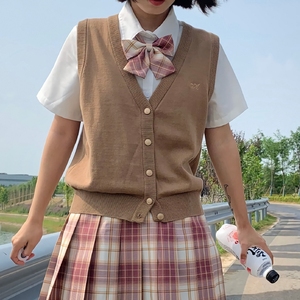 紘爱学园日系学生jk毛衣背心纮爱学院老头乐针织衫马甲无袖薄款秋