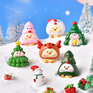 圣诞节卡通动物 猪雪人圣诞树萌鸭微景观圣诞树雪景摆件 圣诞礼品