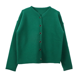 最小的海 韩版绿色v领针织开衫毛衣女慵懒风宽松外…