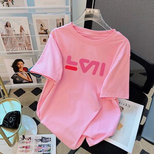 2024年新款夏季粉色纯棉t恤女潮牌短袖宽松大码半袖体恤打底小衫