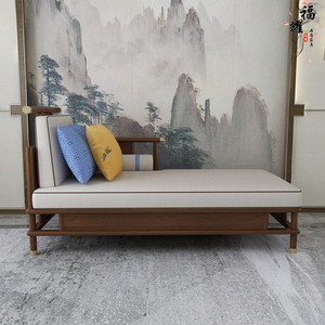 新中式实木贵妃榻禅意美人床榻太妃椅现代布艺沙发躺椅整装家具