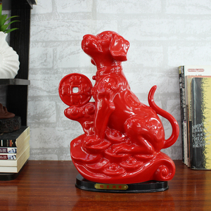红色十二生肖狗摆件中国红富贵红陶瓷家居客厅桌面动物摆设品大号