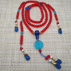 尼泊尔老古法8mm手工红琉璃挂珠民族风琉璃珠长链项链毛衣链珠串