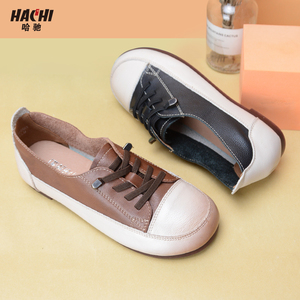 哈驰品牌真皮复古中国风春秋季女鞋百搭休闲鞋牛筋底平底单鞋