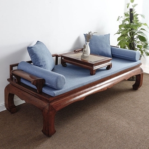 老榆木罗汉床实木 新中式简约贵妃榻单人客厅沙发床原木藤席床