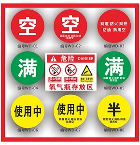 氧气瓶空满使用中标牌40升钢瓶医院氧气筒氧气瓶空满标牌氧气四防标牌