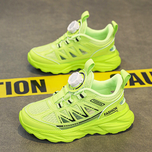 童鞋男童运动鞋夏季新款2024儿童透气单网鞋大童男孩荧光绿跑步鞋