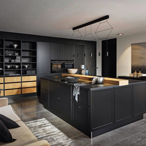 橱柜定制美国杜邦金属烤漆厨房厨柜整体定做黑色亮面开放式橱柜