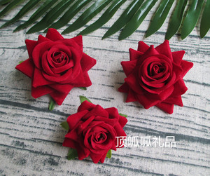 红色玫瑰花仿真花朵绒布玫瑰婚庆布景拍照装饰花头