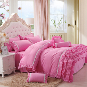 女生韩式四件套公主风韩版花边四件套被套被罩床单1.8m床上用品
