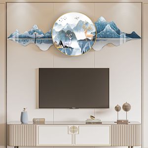 客厅电视背景墙装饰画新中式山水画麋鹿沙发挂画高档餐厅墙面壁画