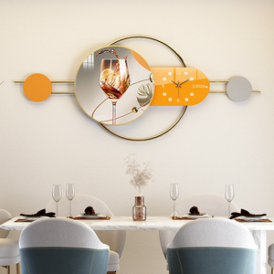 新款餐厅背景装饰画钟表组合创意轻奢玄关晶瓷画电视背景墙壁挂画