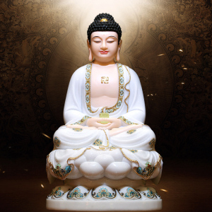 秦歌汉白玉阿弥陀佛像西方三圣佛像家用供奉开光观音菩萨客厅摆件