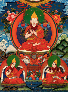 佛陀画像宗喀巴师徒三尊 藏传佛教手绘菩萨佛像画唐卡t3 相纸塑封