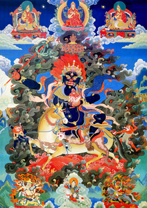 吉祥天母画像 相纸塑封 藏传佛教手绘搬丹拉姆佛母佛像画唐卡图t5