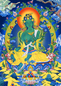 结缘绿度母画像 相纸打印塑封 高清藏传佛教菩萨画佛像画唐卡图t9