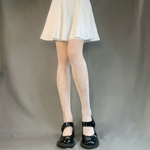 洛丽塔白色连裤袜子性感薄款提花春秋季复古宫廷风透明打底白丝袜