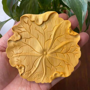 崖柏木实木雕刻摆件工艺品荷叶茶杯垫日用品茶具创意装饰木雕工艺