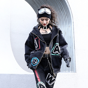 设计感炸街帅气加厚夹棉牛仔外套女潮款2021冬季街头连帽上衣酷装