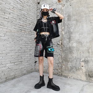 酷女孩穿搭帅气炸街套装女休闲三件套阔腿裤五分裤个性潮牌女装潮