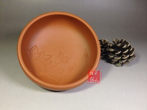 名家石丁(朱道君)代表作全手工刻绘紫砂品茗杯 朱泥淡月杯 之鱼