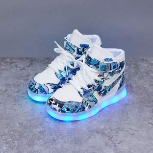 光澜充电发光鞋亮灯鞋高帮七彩儿童男女童带灯闪光运动鞋
