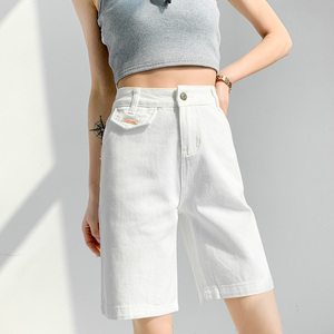 白色牛仔五分裤女夏2021新款直筒宽松韩版中裤高腰显瘦百搭短裤潮