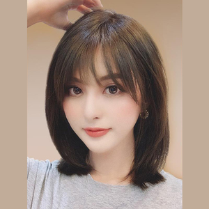 假发女真发自然减龄层次锁骨发轻薄透气圆脸波波头空气刘海假发套