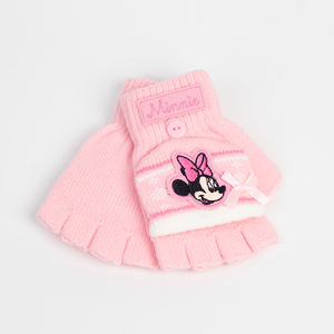迪士尼Disney儿童手套冬季针织半指分指女童公主保暖学生翻盖五指