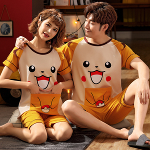 2套价 皮卡丘情侣睡衣夏天纯棉卡通可爱男女士全棉家居服两件套装