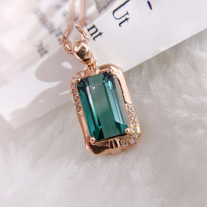 拉加尼珠宝,简约时尚方形款天然碧玺吊坠2.5ct,18k配钻石镶嵌