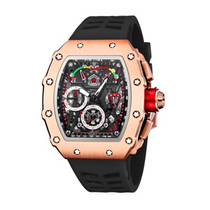 红黑黄硅胶表带米勒真空电镀理查德酒桶玫金表壳男士电子表石英表