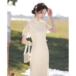 白色旗袍改良版年轻款少女小个子夏季雪纺新中式复古民国风连衣裙